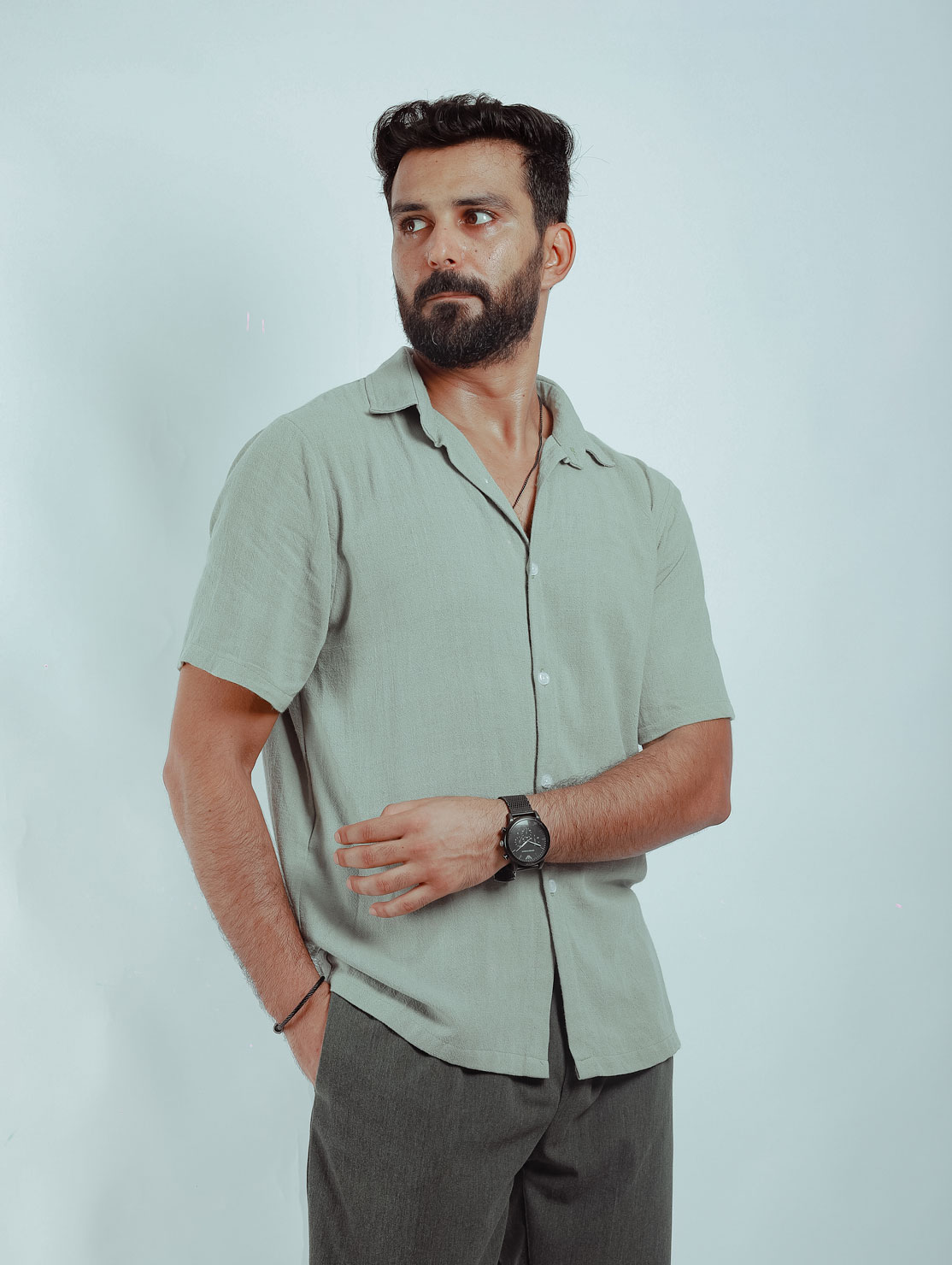 Green Linen Summer Shirt