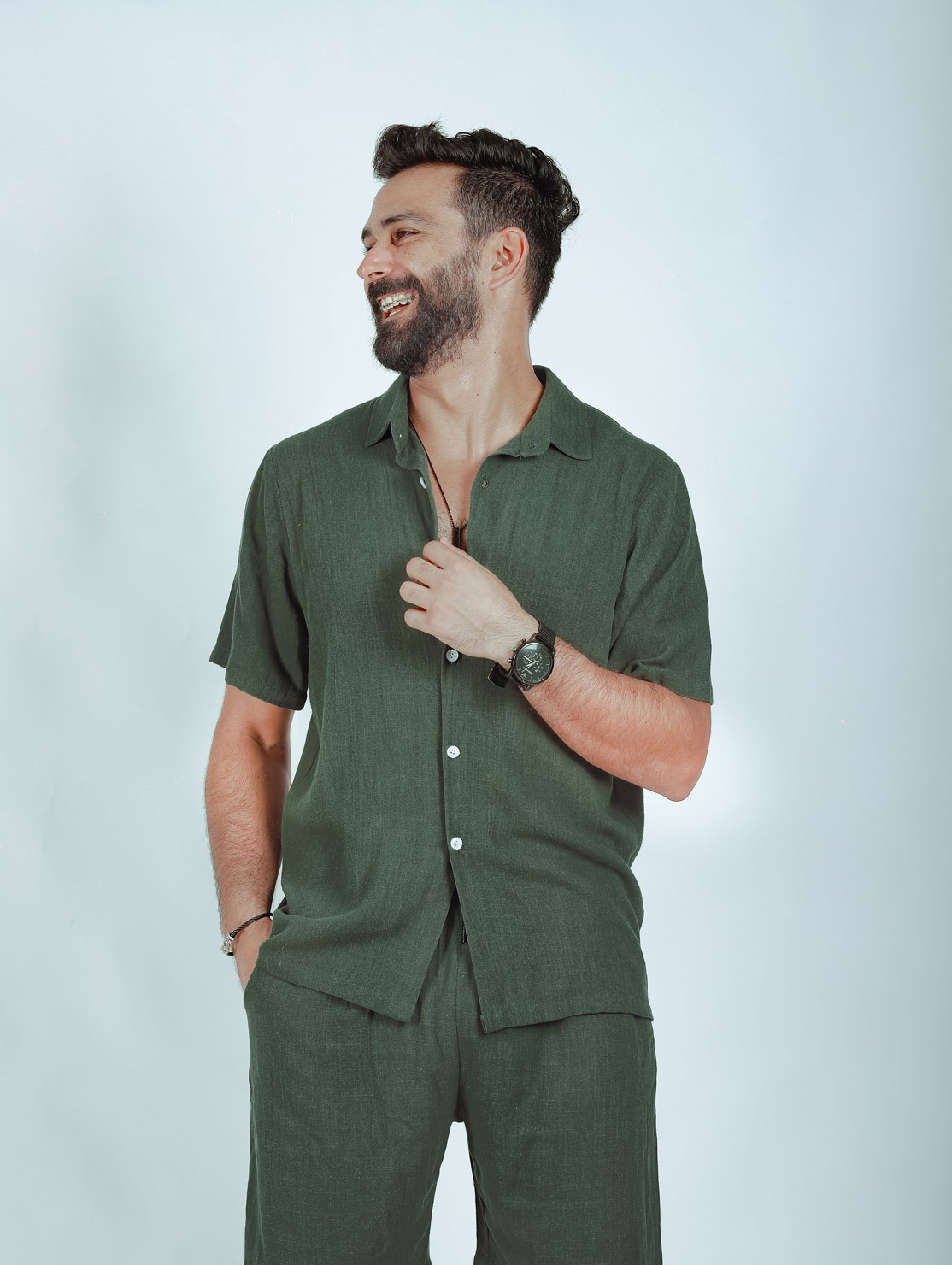 Dark Green Linen Summer Shirt