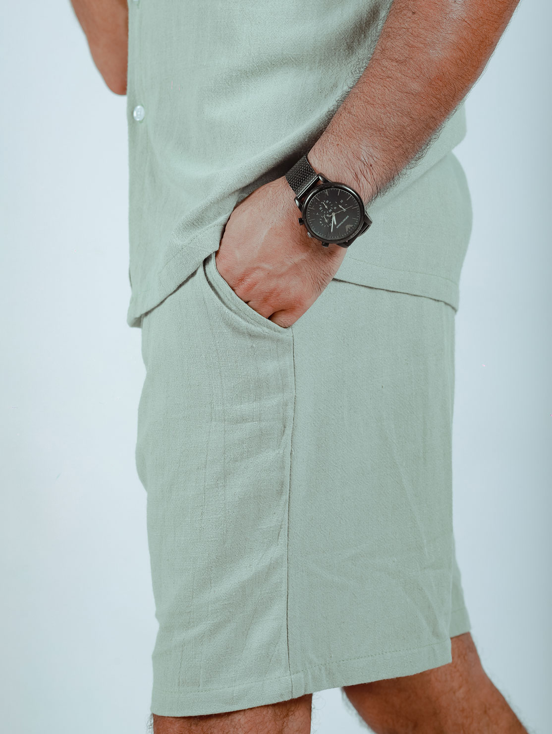 Green Linen Shorts