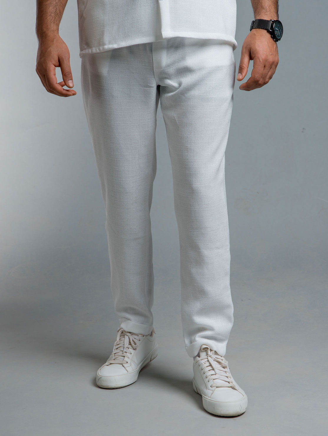 White Cotton-Linen Pants
