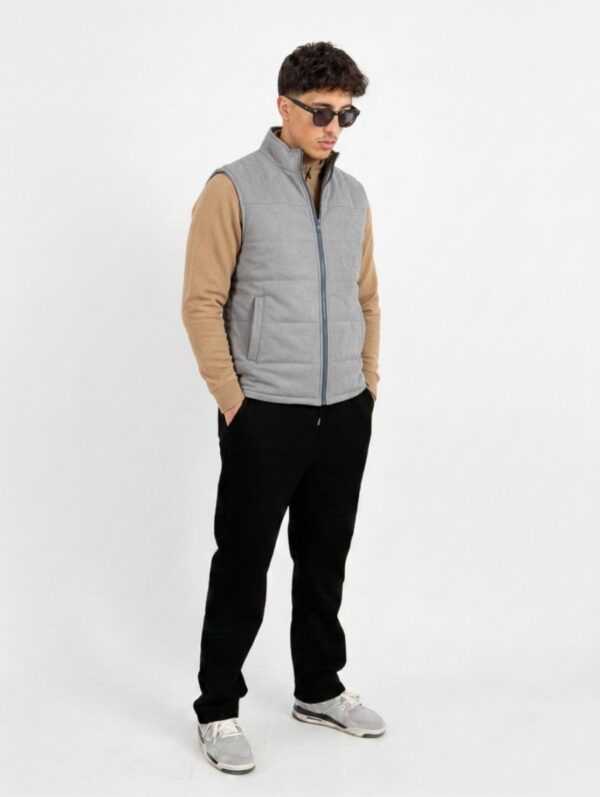 Grey suede sleeveless jacket