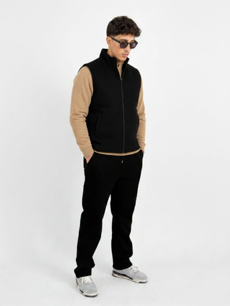 Black suede sleeveless jacket