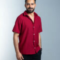 Burgandy Cotton-Linen Summer Shirt