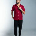 Burgandy Cotton-Linen Summer Shirt