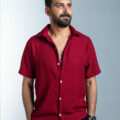 Burgandy Cotton-Linen Summer Shirt