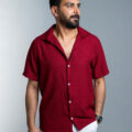 Burgandy Cotton-Linen Summer Shirt