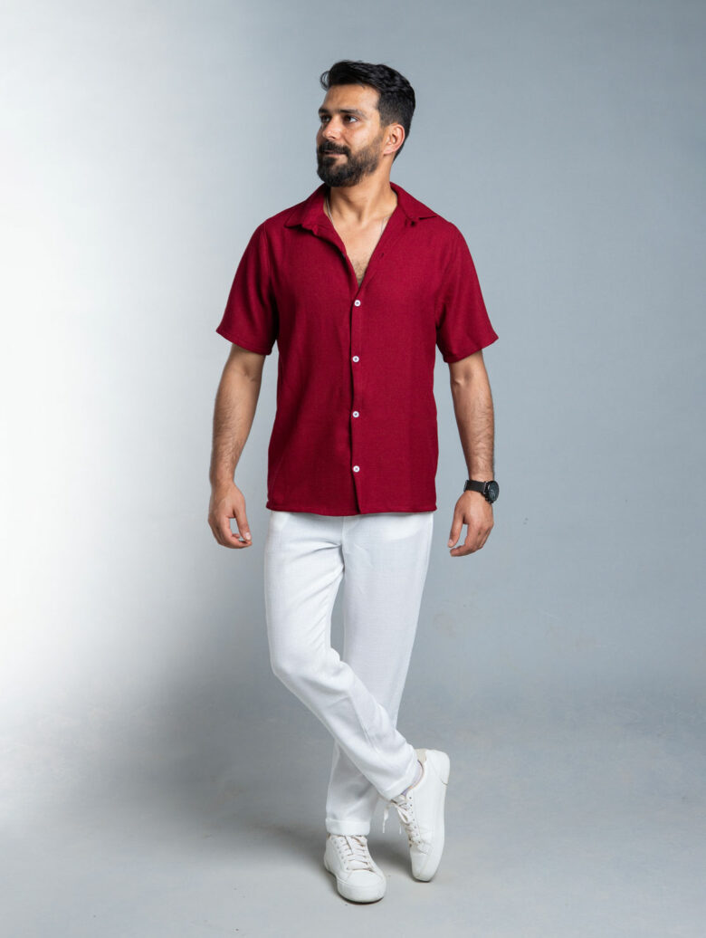 Burgandy and white Cotton-Linen Set