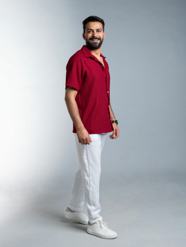 Burgandy and white Cotton-Linen Set